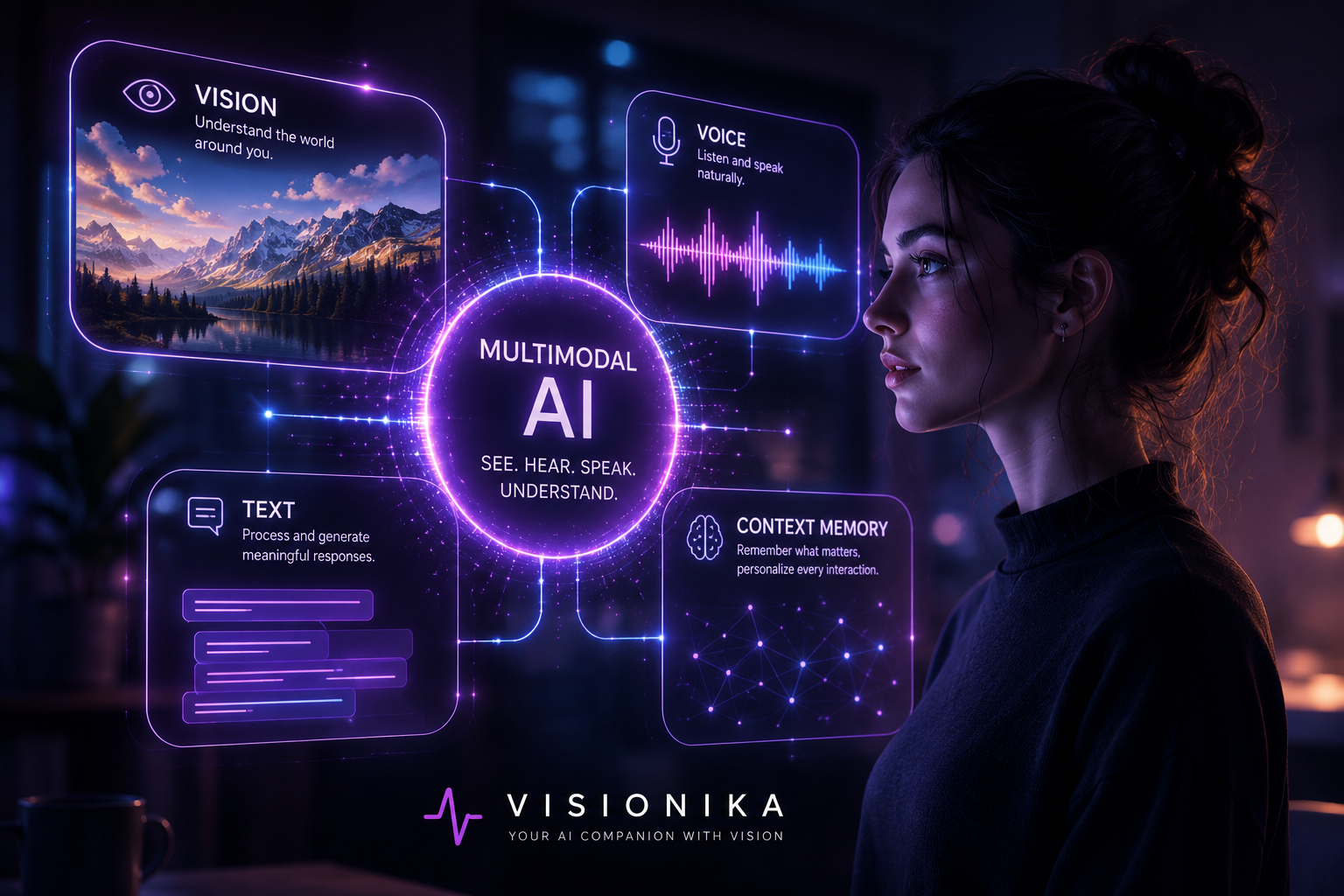 Multimodal artificial intelligence combining vision, voice, text and contextual memory